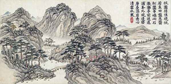 Một ngôi miếu cổ. Tập tranh phong cảnh Bồng hồ, quyển “Thu nham Tiêu tự” của Đổng Cáo, triều Thanh. (Ảnh: Tài sản công)
