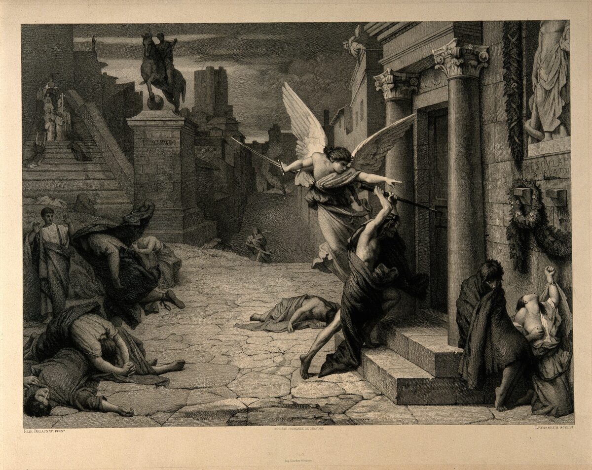Bản khắc “Bệnh dịch ở Rome” của Levasseur dựa trên bức tranh của Jules Elie Delauney. (Ảnh: Welcome Images/CC-By-4.0)