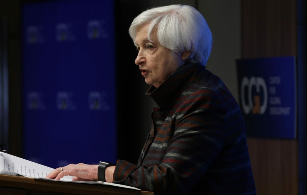 Bộ trưởng Ngân khố Janet Yellen tại Trung tâm Phát triển Toàn cầu ở Hoa Thịnh Đốn, hôm 06/10/2022. (Ảnh: Alex Wong/Getty Images)