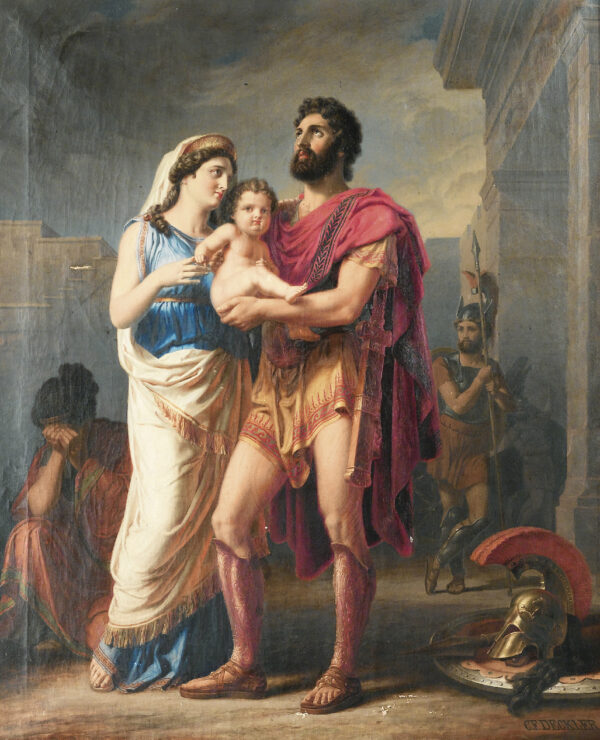 Bức tranh “Lời từ biệt của Hector với nàng Andromache và [con trai] Astyanax” của họa sĩ Karl Friedrich Deckler, trước năm 1918. (Ảnh: Tài sản công)