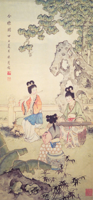 Âm nhạc cổ xưa của Trung Quốc đều là vô cùng chậm rãi và bình hòa, khiến người nghe có một cảm giác bình yên trong tâm hồn. Bức “Hòa nhạc dồ” (Ảnh: Chương Thúy Anh / Chánh Kiến Net)