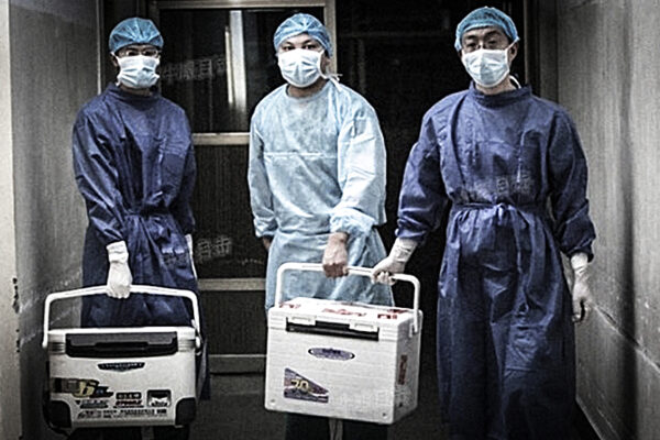 Các bác sĩ mang nội tạng đi phẫu thuật cấy ghép tại một bệnh viện ở tỉnh Hà Nam hôm 16/08/2012. (Ảnh chụp màn hình/Sohu.com)