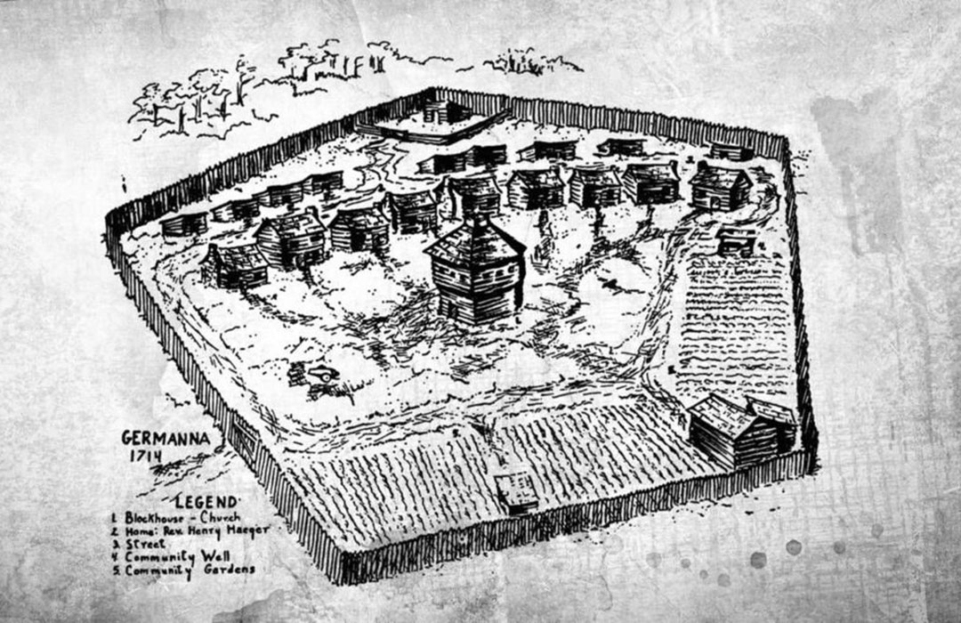 Bản vẽ có từ giữa thế kỷ 20 về các phân khu và chức năng có thể có của Pháo đài Germanna. Ảnh chụp của Pete Payette, ngày 02/05/2017. (Ảnh: Đăng dưới sự cho phép của Historical Marker Database)