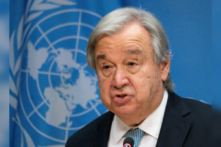 Tổng thư ký Liên Hiệp Quốc Antonio Guterres trình bày trước các phóng viên trong một cuộc họp báo ở New York hôm 08/06/2022. (Ảnh: Mary Altaffer/AP Photo)