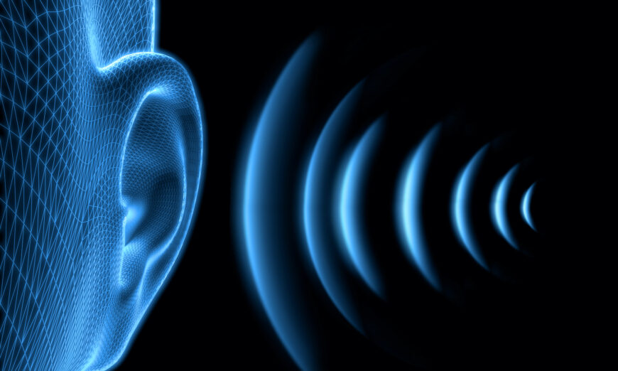 Hình minh họa tai người bằng cấu trúc dây với sóng âm thanh. (Ảnh: Shutterstock)