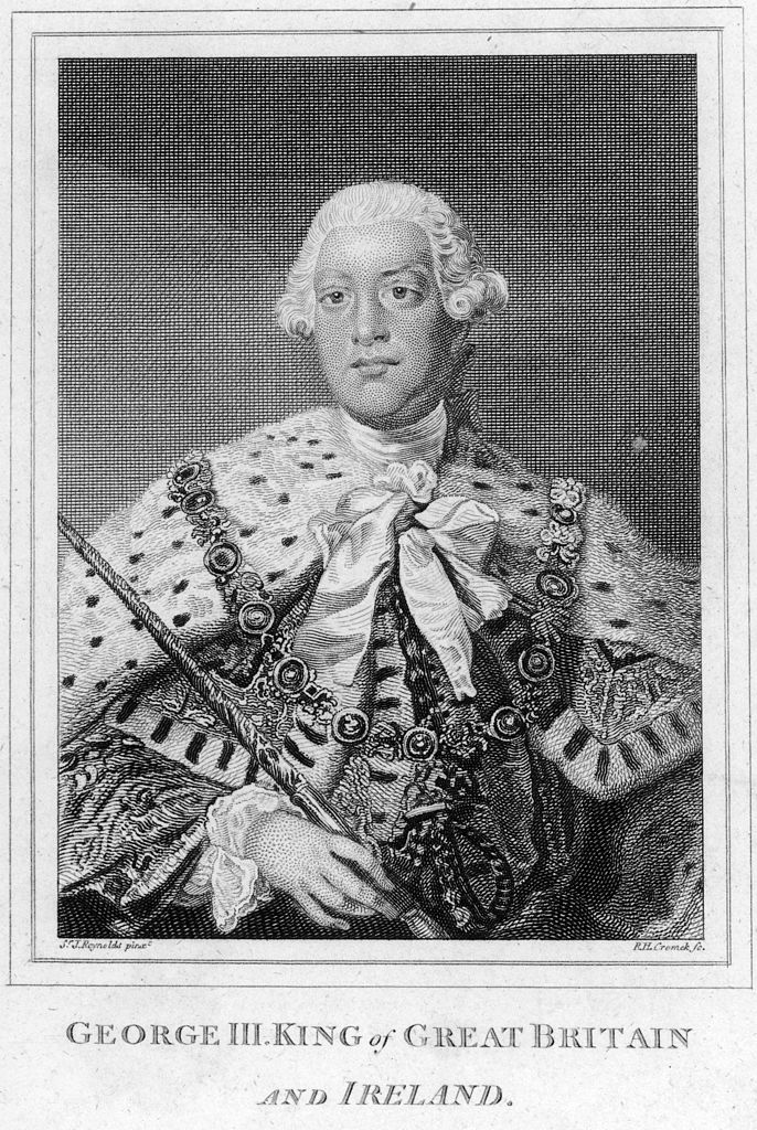 Vua George Đệ Tam đã bị ông Wilkes chỉ trích về cách giải quyết Cuộc chiến Bảy Năm và chính sách đánh thuế các thuộc địa Mỹ. Tranh khắc dựa trên một bức họa của họa sĩ Joshua Reynolds. (Ảnh: Hulton Archive/Getty Images)