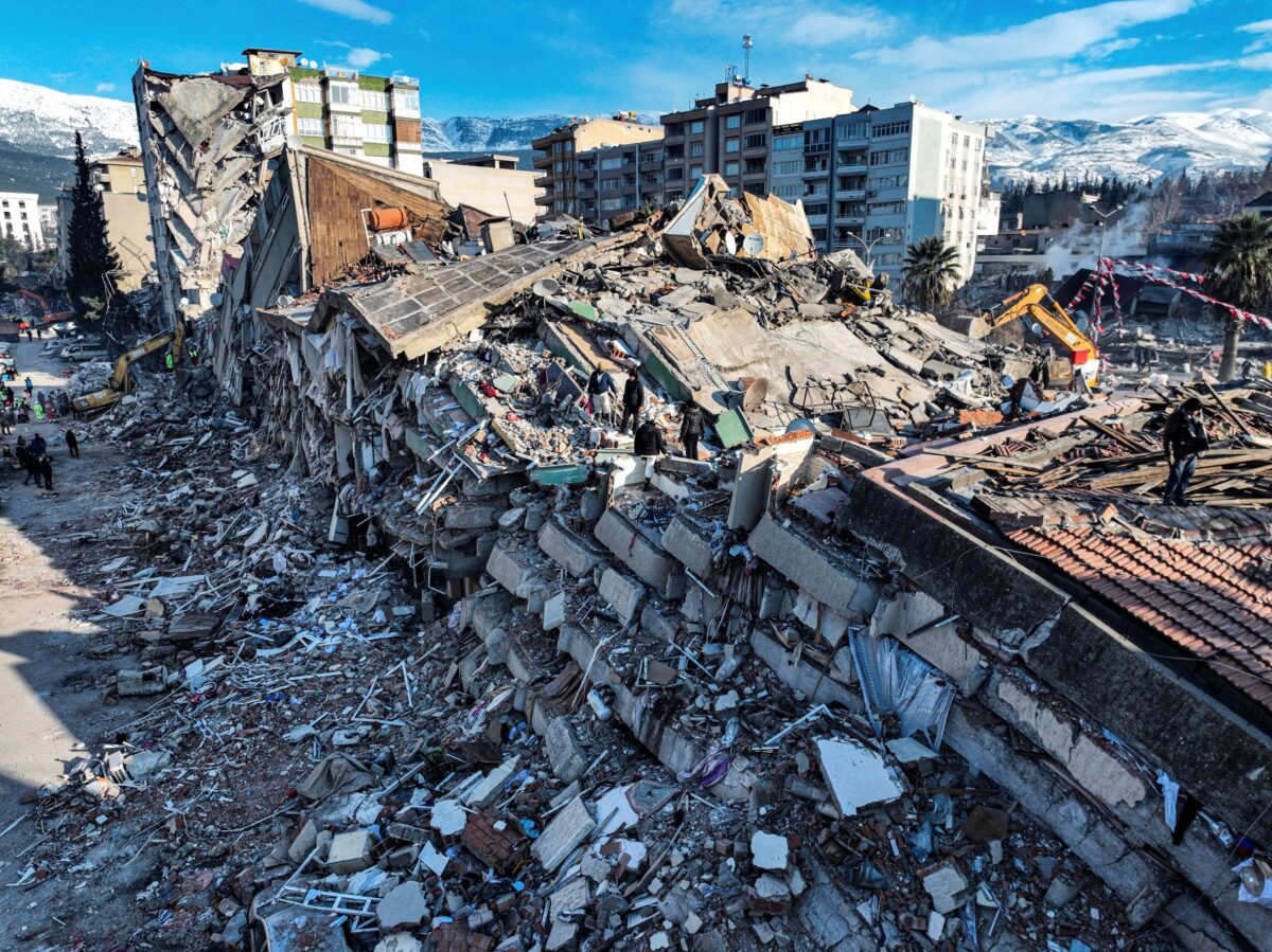 Ảnh chụp từ trên cao cho thấy sự tàn phá ở Kahramanmaras, miền nam Thổ Nhĩ Kỳ, hôm 08/02/2023. (Ảnh: Ahmet Akpolat/DIA qua AP)