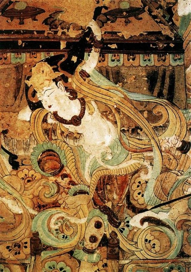 Bức bích họa “Phản đạn Tỳ bà đồ” thời Đường trong hang 112, hang động Mạc Cao, Đôn Hoàng, tỉnh Cam Túc. (Ảnh: Tài sản công)