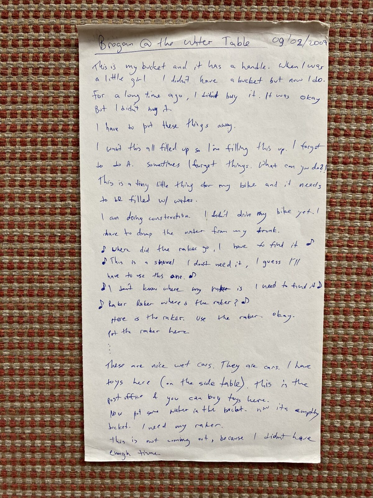 Một ví dụ về bản viết tay ghi lại câu chuyện của một đứa trẻ. (Ảnh: Đăng dưới sự cho phép của tác giả Jan McGrath)