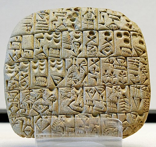 Một phiến đất sét khắc văn tự Sumer cổ đại, một trong các hình thức chữ viết ra đời sớm nhất. (Ảnh: Tài sản công)