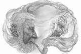 Tác phẩm “Of Smoke and Sea” (Khói thuốc và Biển cả), tranh vẽ bằng bút chì và chì than về một người thủy thủ già đang hồi tưởng lại những cuộc phiêu lưu trên biển của ông. (Ảnh: Đăng dưới sự cho phép của anh Jake Weidmann)