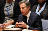 Ngoại trưởng Hoa Kỳ Antony Blinken trình bày trong một cuộc họp của Hội đồng Bảo an về cuộc chiến tranh ở Ukraine tại trụ sở Liên Hiệp Quốc ở New York hôm 24/02/2023. (Ảnh: Michael M. Santiago/Getty Images)