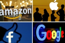 Logo của các Đại công ty Công nghệ Amazon, Apple, Facebook, và Google, trong các bức ảnh tư liệu. (Ảnh: Reuters)
