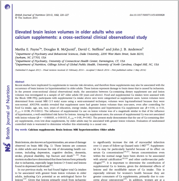 Tập san British Journal of Nutrition: Brain Calcium Lesions (tạm dịch: Tổn thương calcium ở não)