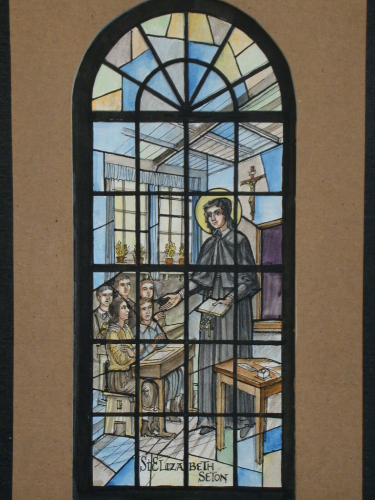 Bản thiết kế cho một cửa sổ kính màu về bà Seton, từ giữa năm 1950 và năm 1990. Phòng ảnh J&R Lamb studio. Thư viện Quốc hội. (Ảnh: Tài sản công)
