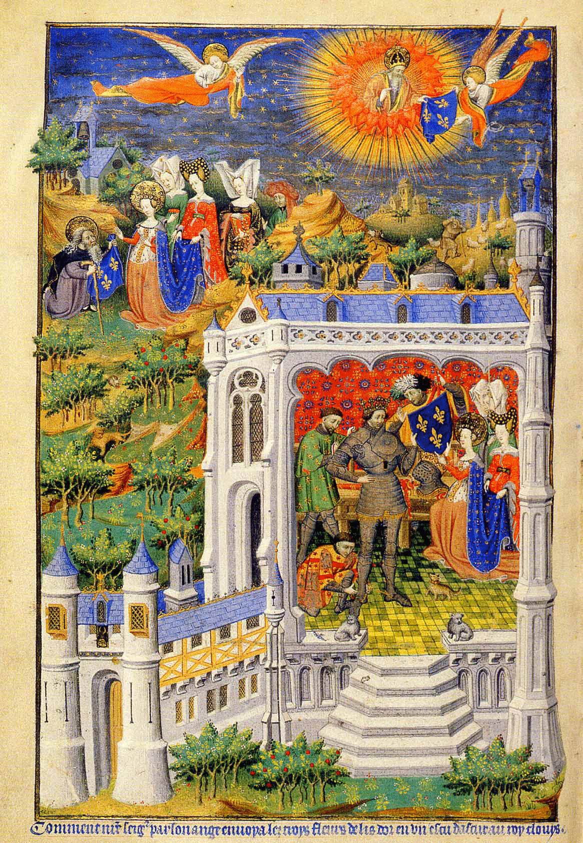 Vua Clovis nhận hoa ly. Kiệt tác Thời gian của Bedford, thế kỷ 15. (Ảnh: Tài sản công)