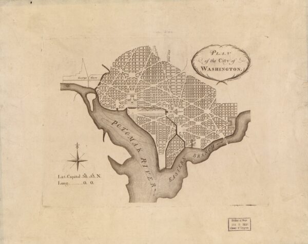 “Quy hoạch của thành phố Washington” của kiến trúc sư Pierre Charles L’Enfant,” vào năm 1792. (Thư viện Quốc hội)