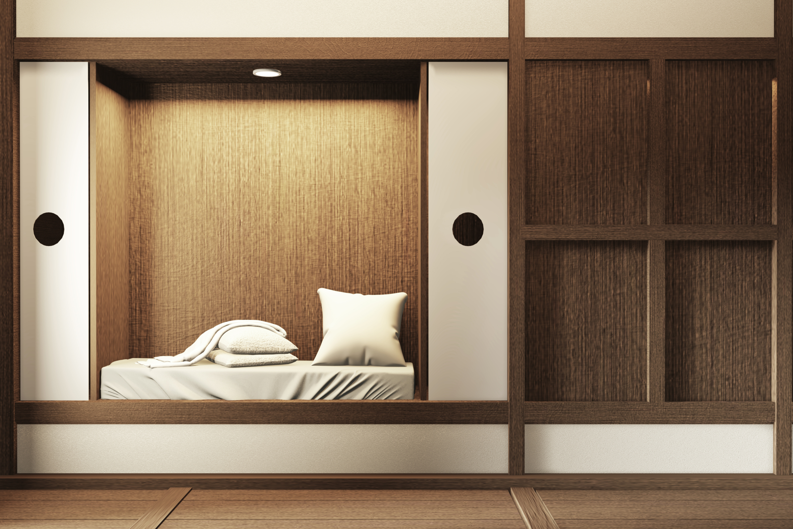 Tạo một chiếc giường đơn giản trong bức tường dày hoặc tủ quần áo mà không chiếm không gian. (Ảnh: Shutterstock)
