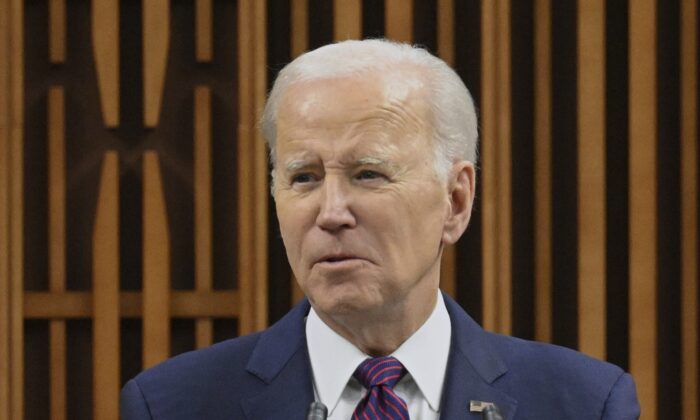 Tổng thống Hoa Kỳ Joe Biden trình bày trước Quốc hội Canada tại Ottawa, Canada, hôm 24/03/2023. (Ảnh: Mandel Ngan/Pool qua AP)