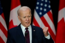 Tổng thống Joe Biden nói tại một cuộc họp báo ở Ottawa, Canada, hôm 24/03/2023. (Ảnh: Andrej Ivanov/AFP/Getty Images)