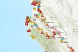 Bản đồ Quận Monterey, California, hiển thị các cảnh báo về lũ lụt có hiệu lực tính đến hôm 12/03/2023. (Ảnh: Quận Monterey)