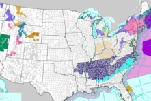 Cảnh báo bão mùa đông đã được ban bố trên phần lớn vùng Đông Bắc Hoa Kỳ hôm thứ Hai khi một cơn bão mạnh Nor'easter được dự báo sẽ đổ bộ vào cuối ngày, mang theo lớp tuyết dày tới 30 inch (76.2 cm) ở một số địa phương. (Ảnh: Cơ quan Thời tiết Quốc gia)