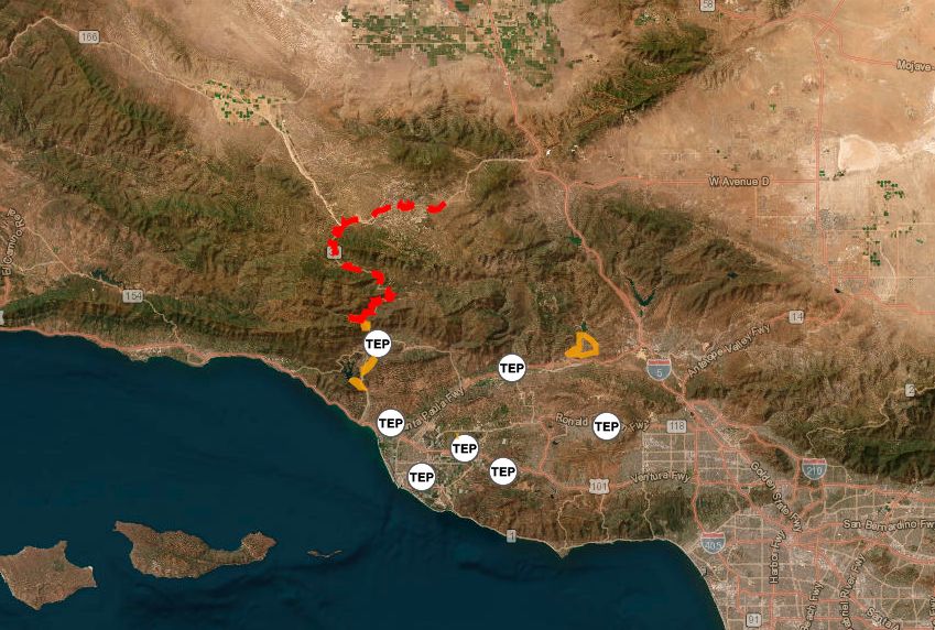 Các khu vực được cảnh báo sơ tán ở Quận Ventura kể từ hôm 14/03/2023, có màu cam. (Ảnh: Quận Ventura)