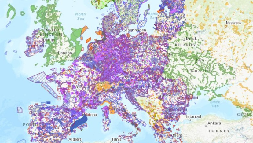Tổng quan về các khu vực được chỉ định bảo vệ ở châu u, màu tím: các khu vực bảo vệ cảnh quan và bảo vệ nước. (Ảnh: Ảnh chụp màn hình từ ngày 27/02/2023, nguồn: EEA)