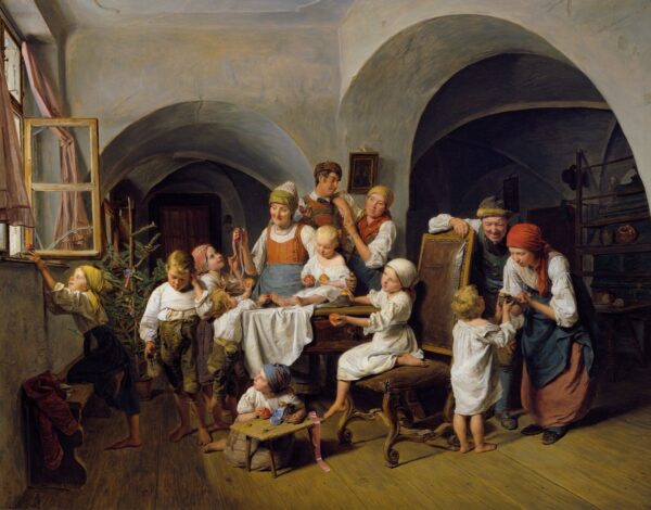 Bức tranh “Buổi sáng Giáng Sinh,” 1844, tác phẩm của họa sỹ Ferdinand Georg Waldmüller, 1844. Tranh sơn dầu trên vải canvas; kích thước 25.4 inch x 33.3 inch. (Ảnh: Bảo tàng Belvedere)