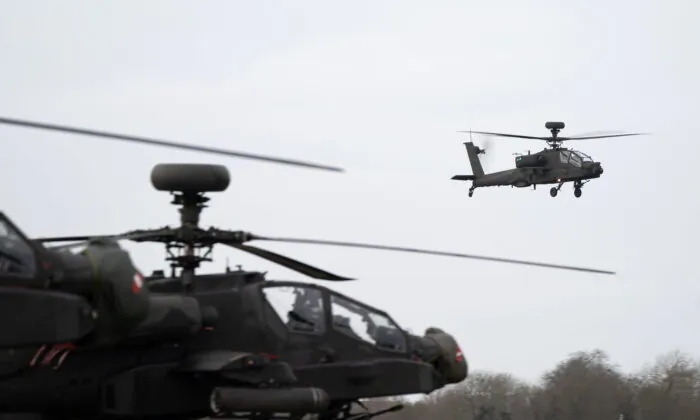 Trực thăng tấn công Apache AH-64E tại Trạm bay Wattisham. (Ảnh: Joe Giddens/PA)