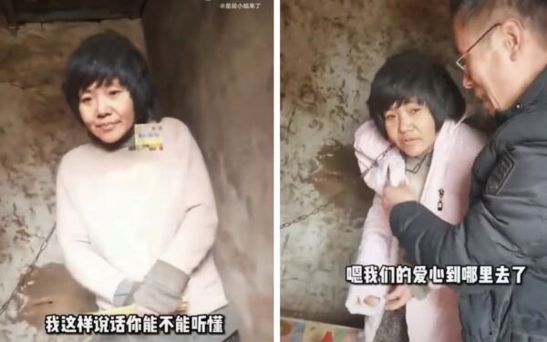 Ảnh chụp màn hình video bà mẹ tám con bị cùm trong túp lều không cửa ở thành phố Từ Châu, tỉnh Giang Tô, Trung Quốc, hồi tháng 01/2022. (Ảnh chụp màn hình qua Douyin)