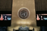 Lãnh đạo Đảng Cộng sản Trung Quốc Tập Cận Bình trình bày trực tuyến tại Kỳ họp thứ 76 của Đại Hội đồng Liên Hiệp Quốc ngày 21/09/2021 tại New York. (Ảnh: Spencer Platt/Pool/AFP qua Getty Images)