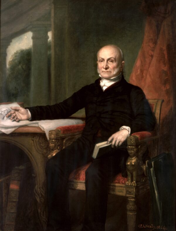 Ngài John Quincy Adams, vị tổng thống thứ sáu của Hoa Kỳ từ năm 1825–1829. Bức chân dung tổng thống chính thức do họa sĩ George Peter Alexander Healy thực hiện, năm 1858. Tranh sơn dầu trên vải canvas. Bộ sưu tập Tòa Bạch Ốc, Washington, D.C. (Ảnh: Tài sản công)