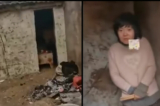 Các ảnh chụp màn hình từ video cho thấy một bà mẹ tám con đang bị xiềng xích trong một túp lều trong làng ở thành phố Từ Châu, Giang Tô, Trung Quốc, vào tháng 01/2022. (Ảnh chụp màn hình qua Douyin)