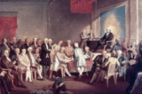 1787: Bức tranh "Ký tên vào Hiến pháp Hoa Kỳ" của Thomas Pritchard Rossiter. Được vẽ vào năm 1878, trưng bày ở Công viên Lịch sử Quốc gia Độc lập, Philadelphia, Penn. (MPI/Getty Images)