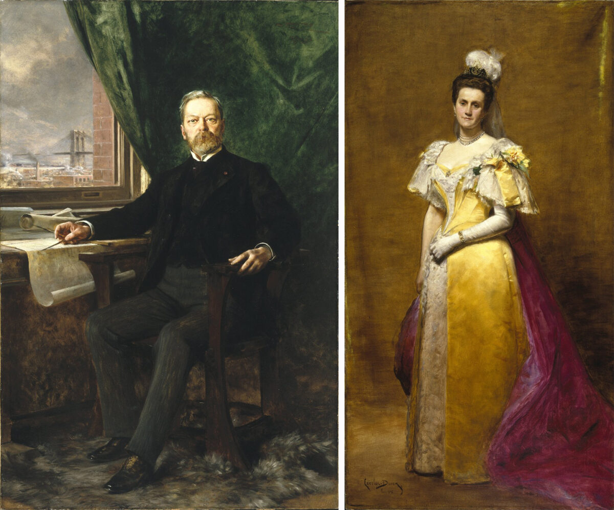 Chân dung của ông Washington A. Roebling vào khoảng năm 1899, của họa sĩ Théobald Chartran và chân dung của phu nhân Emily Warren Roebling khoảng năm 1896, của họa sĩ Carolus-Duran. Tranh sơn dầu trên vải canvas. Bảo Tàng Brooklyn, New York. (Ảnh: Tài sản công)