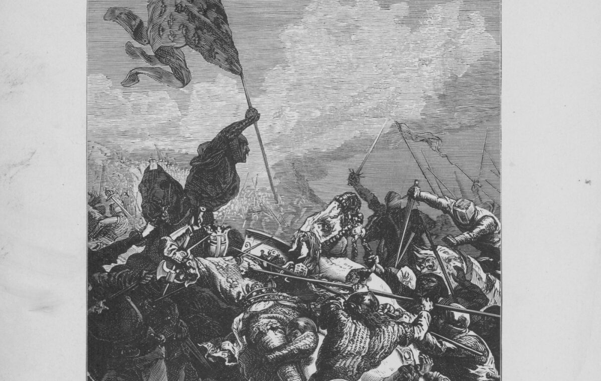Một phần chi tiết, những mô tả được chạm khắc về Trận chiến Crécy, một trong những trận chiến quan trọng nhất của cuộc ‘Chiến Tranh Trăm Năm,’ diễn ra vào ngày 26/08/1346. (Ảnh: Archive Photos/Stringer/Getty Images)