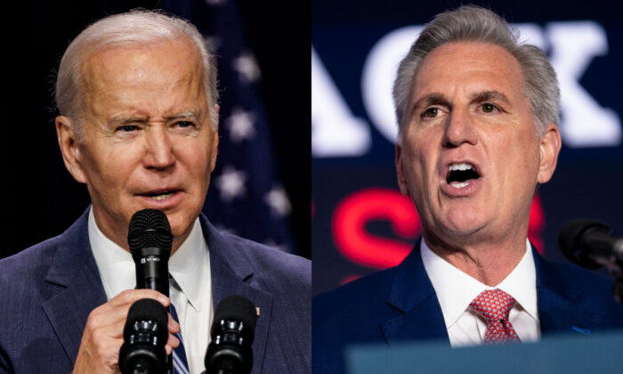 Tổng thống Joe Biden, bên trái, và Chủ tịch Hạ viện Kevin McCarthy (Cộng Hòa-California) trong những bức ảnh hồ sơ. (Ảnh: Getty Images)