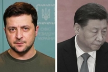 Lãnh đạo Trung Quốc Tập Cận Bình (phải) điện đàm với Tổng thống Ukraine Volodymyr Zelensky vào hôm 26/04/2023. (Ảnh: AFP/Getty Images, Ghép hình: The Epoch Times)