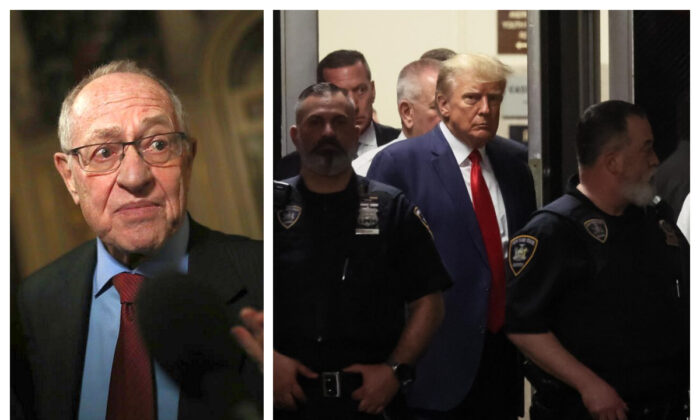 Ông Alan Dershowitz và cựu Tổng thống Donald Trump trong các bức ảnh lưu trữ. (Ảnh: Mario Tama/Getty Images; Michael M. Santiago/Getty Images)