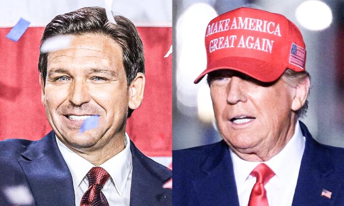 (Từ trái sang phải) Thống đốc Florida Ron DeSantis và Cựu Tổng thống Donald Trump. (Ảnh: Giorgio Viera/Angela Weiss/Getty Images)