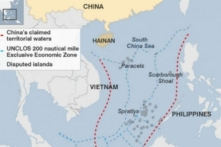 Một bản đồ thể hiện các vùng biển mà Trung Quốc đang tranh chấp chủ quyền ở Biển Đông. (Ảnh: UNCLOS và CIA)
