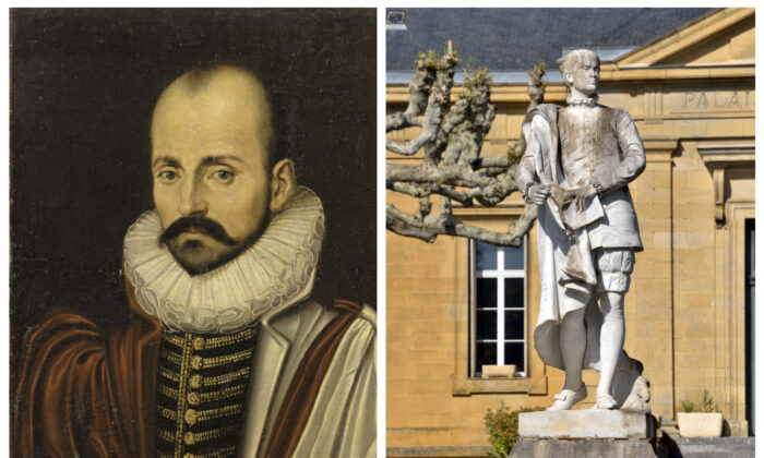 Một trong những bài tiểu luận vĩ đại nhất của nhà văn Michel de Montaigne (bên trái) là bài tiểu luận “On Friendship” (Về Tình Bạn). Mặc dù các bài tiểu luận về tình bạn của nhà văn Michel de Montaigne đã làm cho ông Étienne de La Boétie trở nên bất hủ, song ông vẫn là một văn sĩ, thi sĩ, và là nhà lý luận chính trị theo cách của ông. (Ảnh: Tài sản công, P. Eoche/Getty Images)