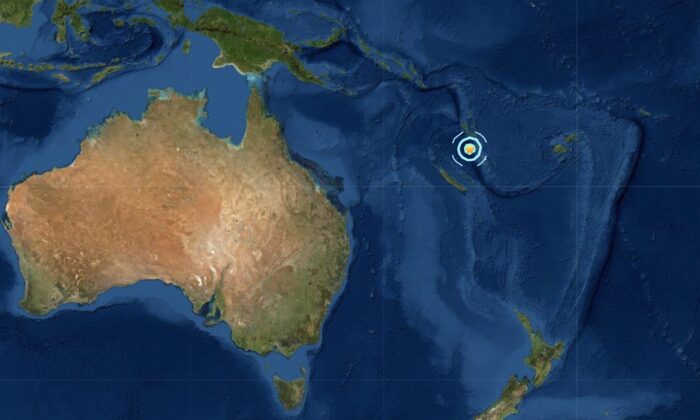 Ảnh chụp màn hình vị trí của Vanuatu, nằm gần Quần đảo Solomon, New Caledonia, và Fiji. (Ảnh: Ảnh chụp màn hình/USGS)
