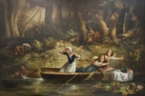 “Vụ bắt cóc những cô gái Calloway và Jemima Boone,” tranh của họa sĩ Karl Bodmer, khoảng năm 1852. Tranh sơn dầu trên vải canvas. (Ảnh: Tài sản công)