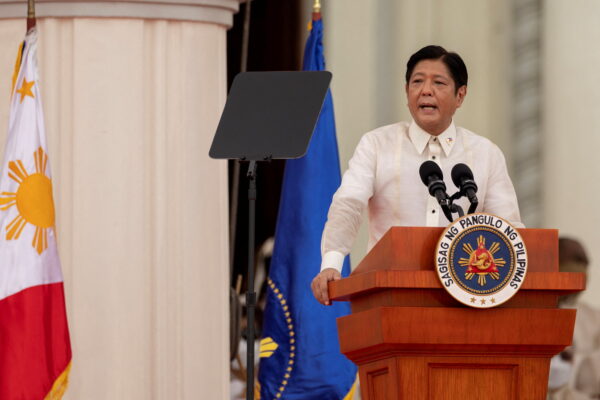 Tổng thống Philippines mới đắc cử Ferdinand “Bongbong” Marcos Jr. có bài diễn văn trong lễ nhậm chức tại Bảo tàng Quốc gia ở Manila, Philippines, hôm 30/06/2022. (Ảnh: Eloisa Lopez/Reuters)