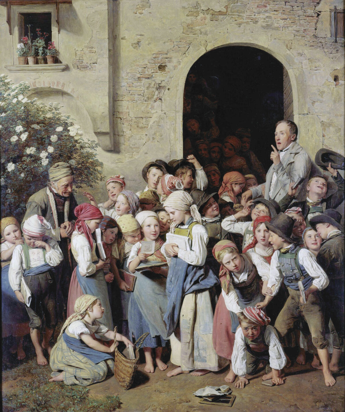 Tác phẩm “After School” (Sau giờ tan trường) của họa sĩ Ferdinand Georg Waldmüller, năm 1841. Tranh sơn dầu trên gỗ; kích thước 29 1/2 inch x 24 3/8 inch. Phòng trưng bày nghệ thuật Old National, Berlin. (Ảnh: Tài sản công)