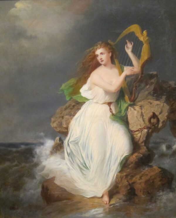 Bức tranh “The Harp of Erin” (Cây hạc cầm của nàng Erin) của họa sĩ Thomas Buchanan Read, năm 1867. Tranh sơn dầu trên vải canvas. Bảo tàng Nghệ thuật Cincinnati. Erin hay Eriu (phát âm là Eire) là một vị nữ thần của Ireland. (Ảnh: Tài sản công)