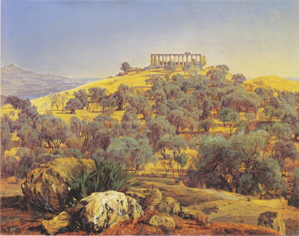 Tác phẩm “The Ruins of the Temple of Juno at Lancinia at Agrigento” (Tàn tích của ngôi đền Juno ở Lancinia tại Agrigento) của họa sĩ Ferdinand Georg Waldmüller, năm 1853. Tranh sơn dầu trên gỗ; kích thước 12 1/4 inch x 15 3/8 inch. Bảo tàng Liechtenstein, Vienna. (Ảnh: Tài sản công)