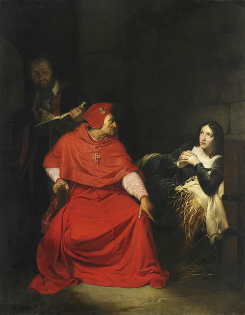 “Hồng y của Winchester đang thẩm vấn Jeanne d'Arc”. Tranh của Gillot Saint-Èvre, hiện lưu ở Viện bảo tàng Louvre, Paris. (Ảnh: Tài sản công)